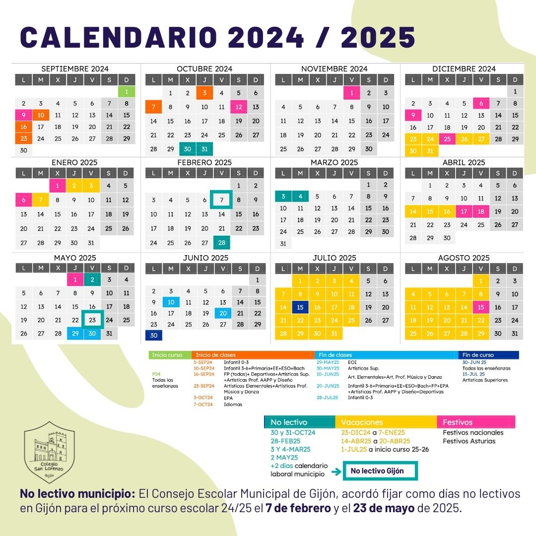 2024/2025 | Calendario Escolar Asturias 2025