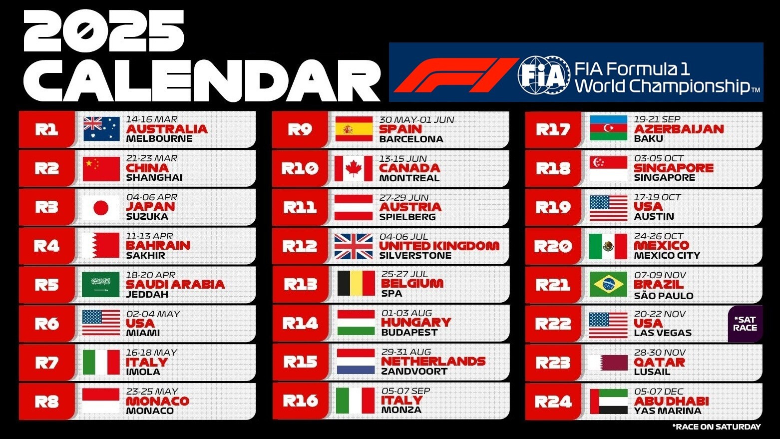 2025年F1カレンダー : F1通信Jp | Formula 1 2025 Calendario