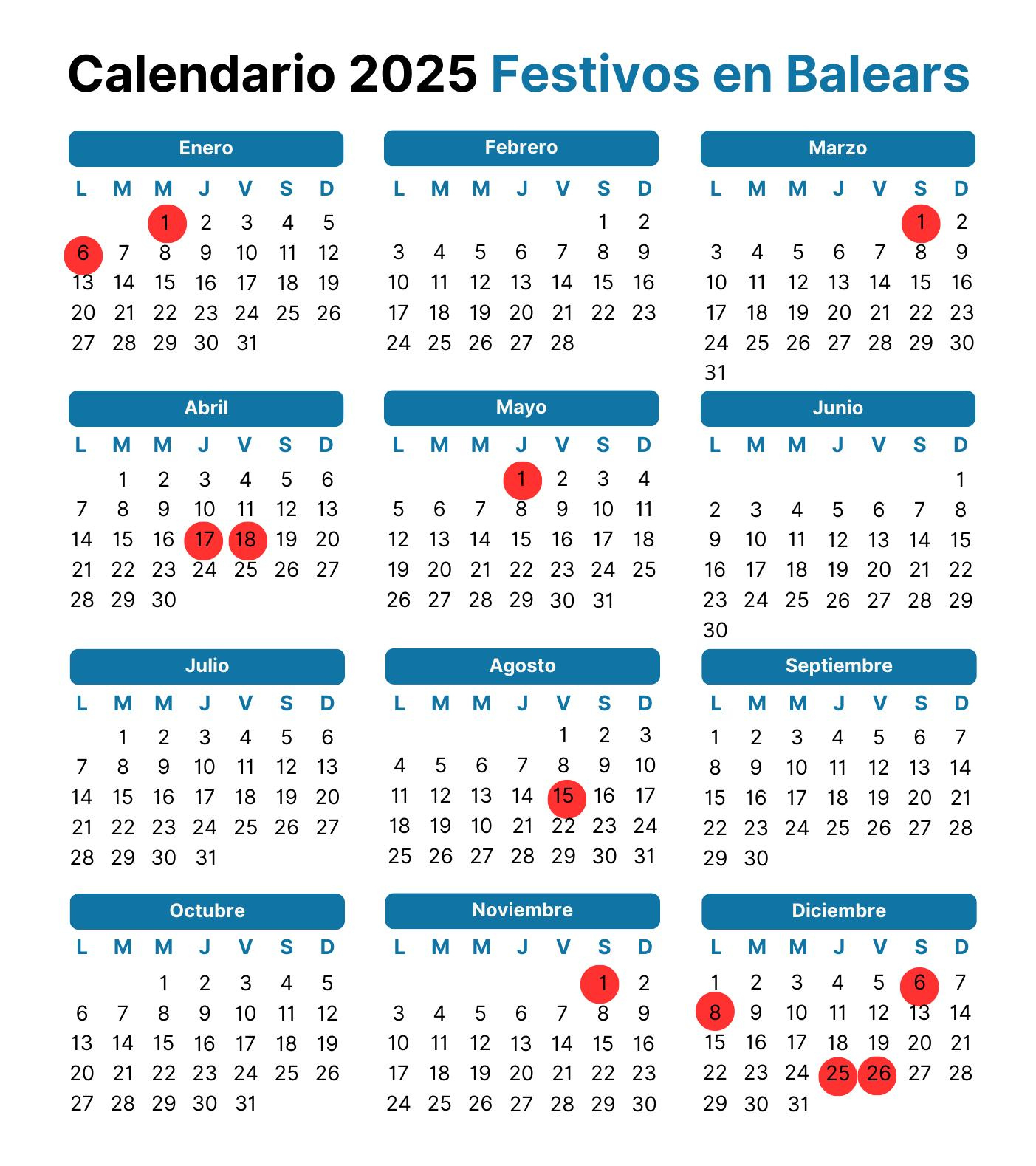 Aprobado El Calendario Laboral De 2025: ¿Qué Días Serán Festivos | Calendari Laboral 2025 Balears