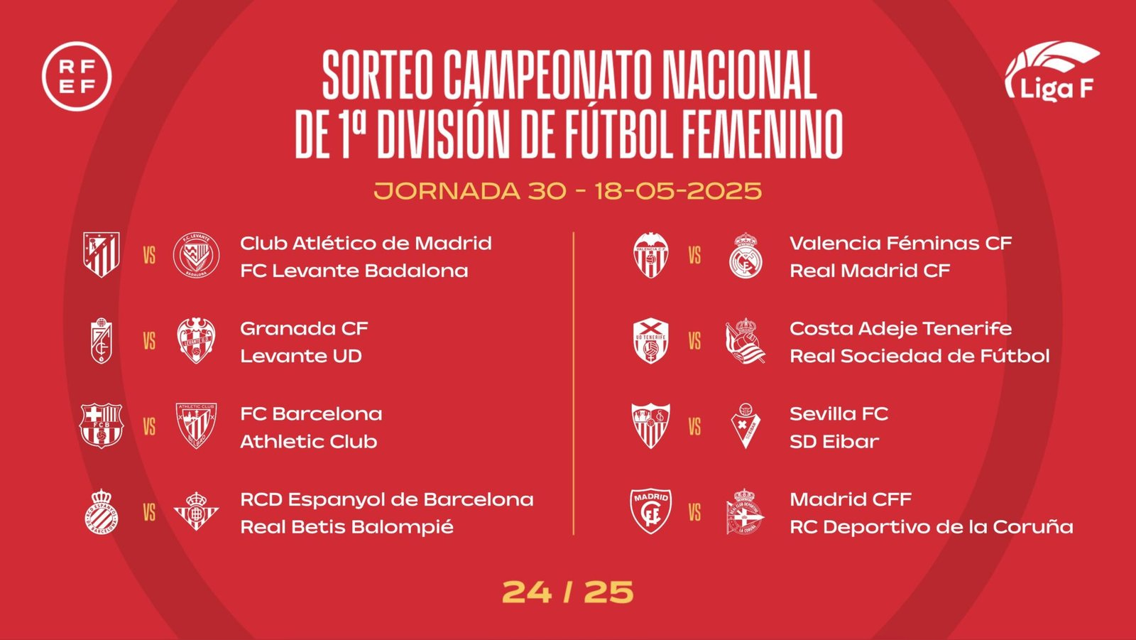 Así Es El Calendario De La Liga F 2024/2025 - Afición Deportiva | Calendario Liga Santander 2025