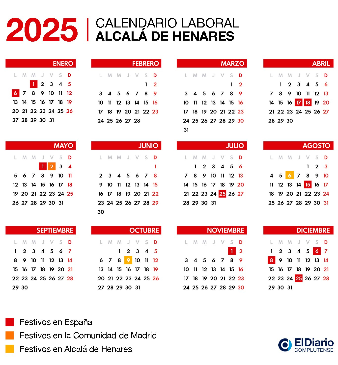 Así Es El Calendario Laboral En Alcalá De Henares Para 2025 | Calendario Laboral 2025 Alcala De Henares