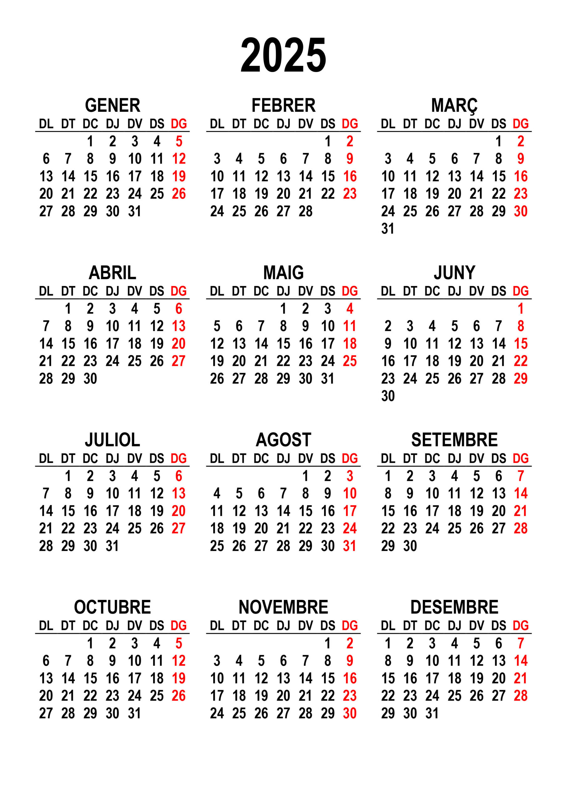 Calendari 2025 Per Imprimir En Català – Calendaris.su – Calendaris | Calendari 2025 Catalunya Per Imprimir