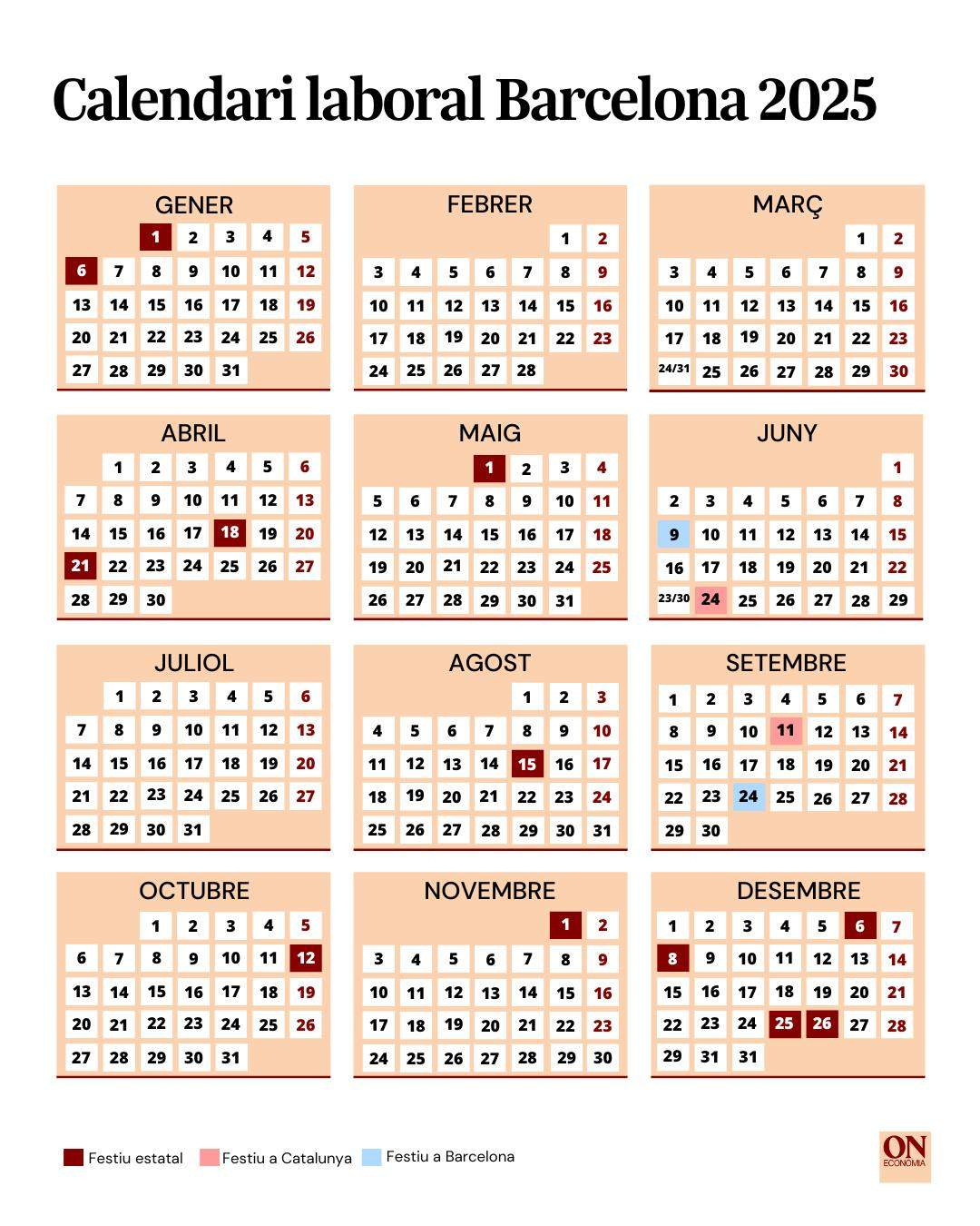 Calendari Laboral Barcelona 2025: Tots Els Ponts I Festius | Calendari Laboral 2025 Barcelona