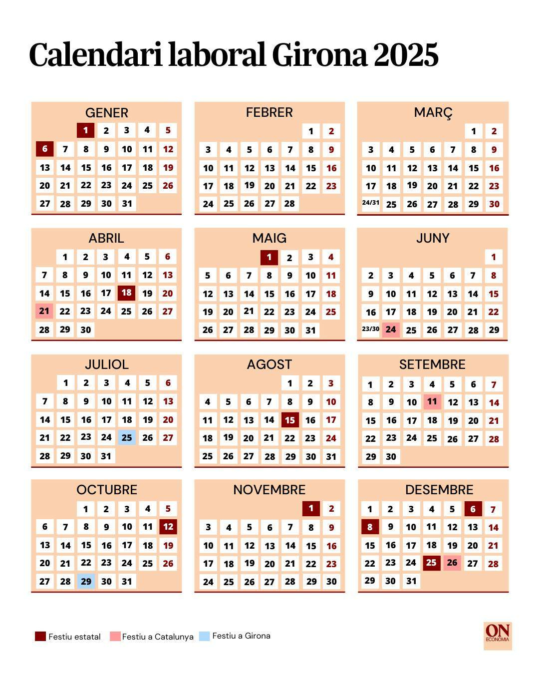 Calendari Laboral De Girona 2025: Tots Els Ponts I Festius | Calendari Laboral 2025 Girona