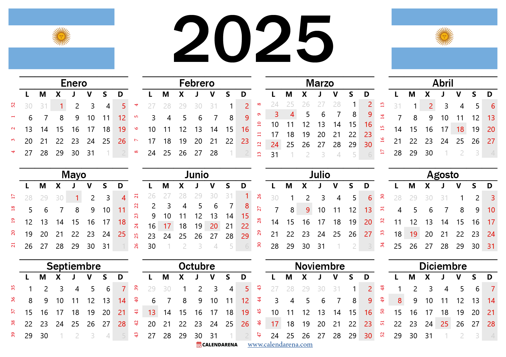 Calendario 2025 Argentina Con Feriados Para Imprimir | Calendario 2025 Argentina Con Feriados