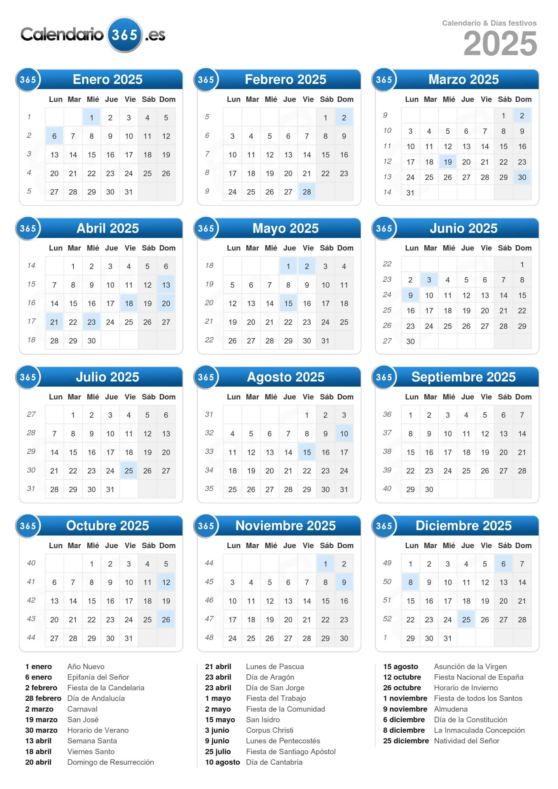 Calendario 2025 | Calendario 2025 En Español