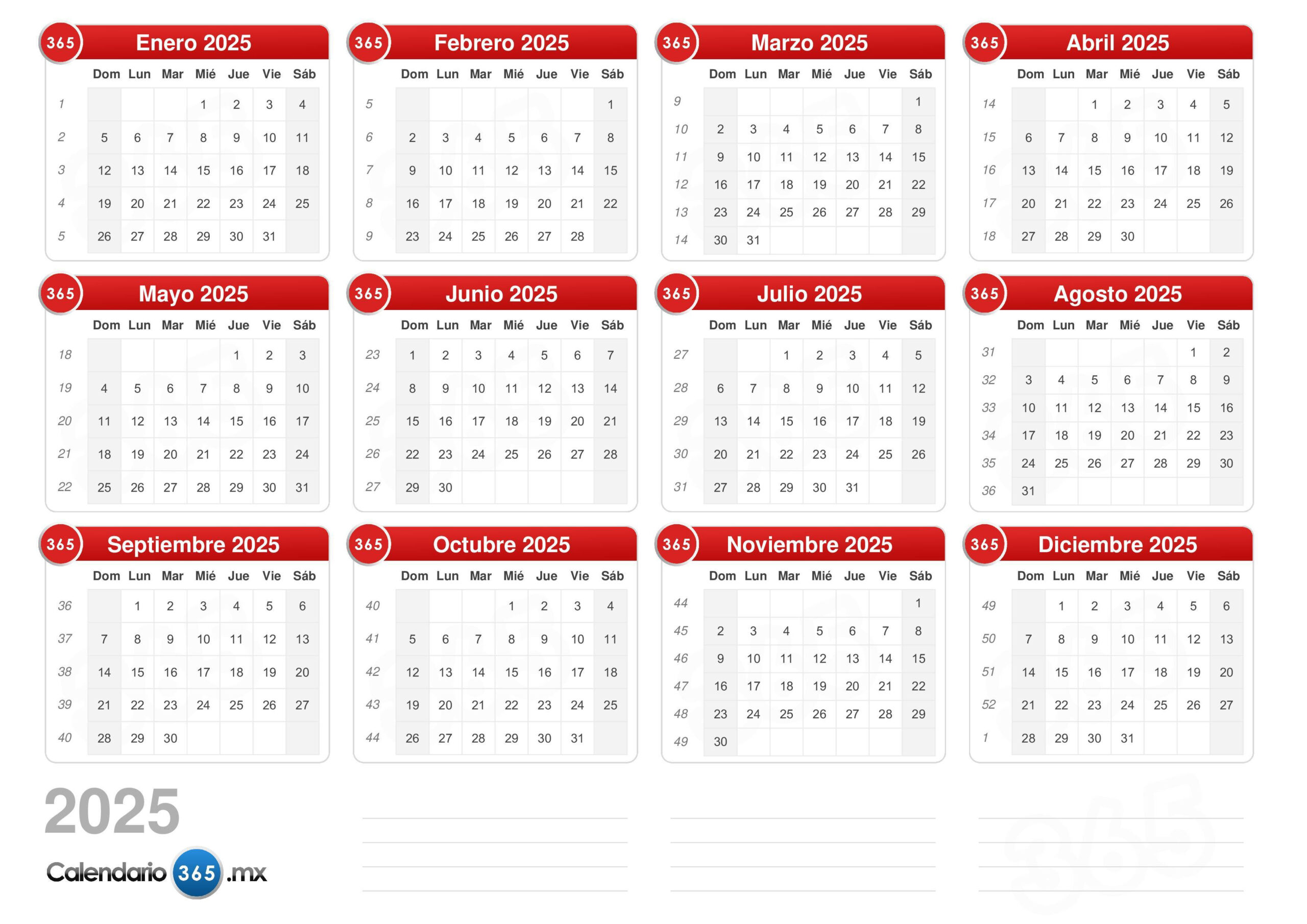 Calendario 2025 | Calendario 2025 Lunes A Domingo