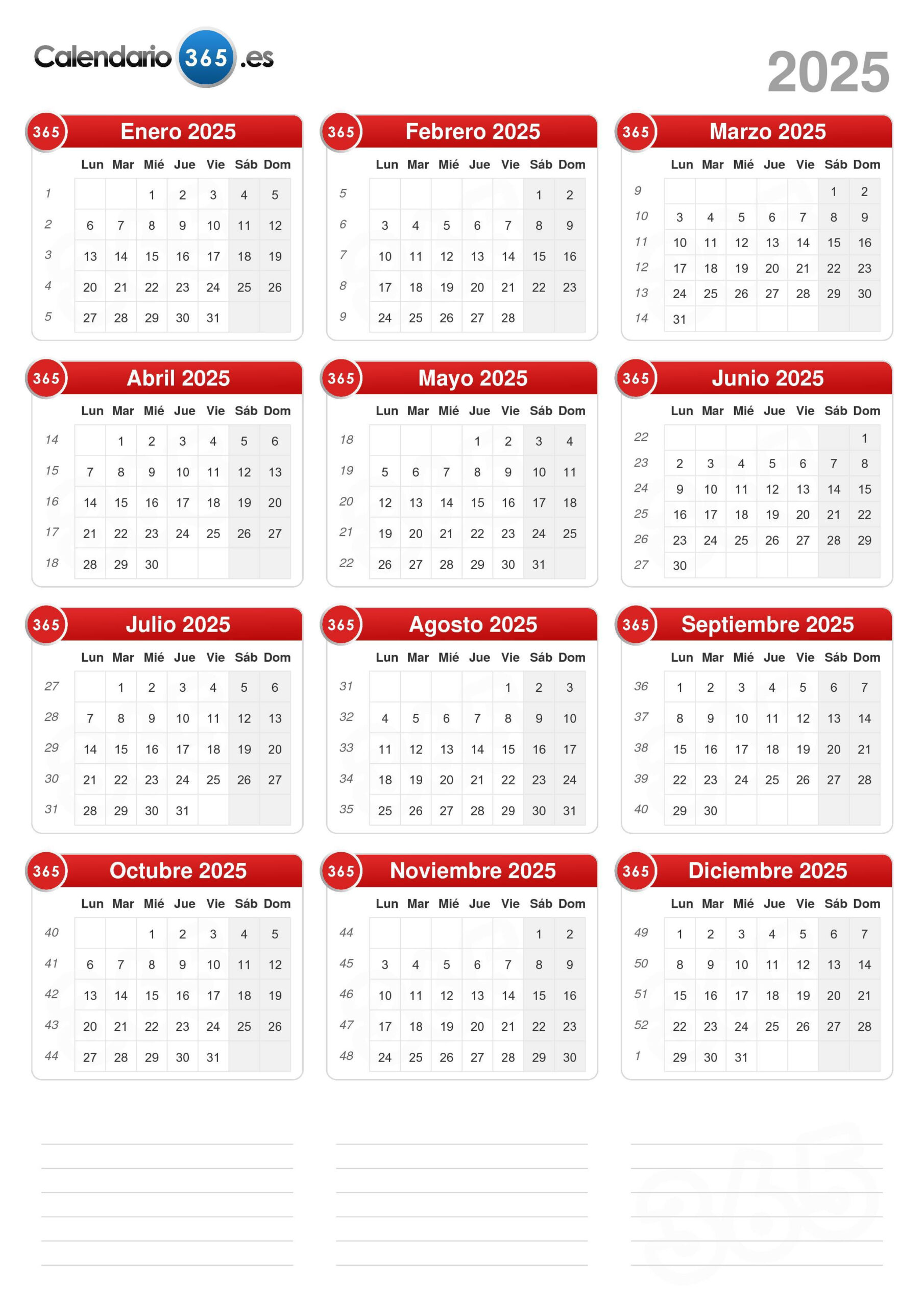 Calendario 2025 | Calendario 2025 Por Semanas