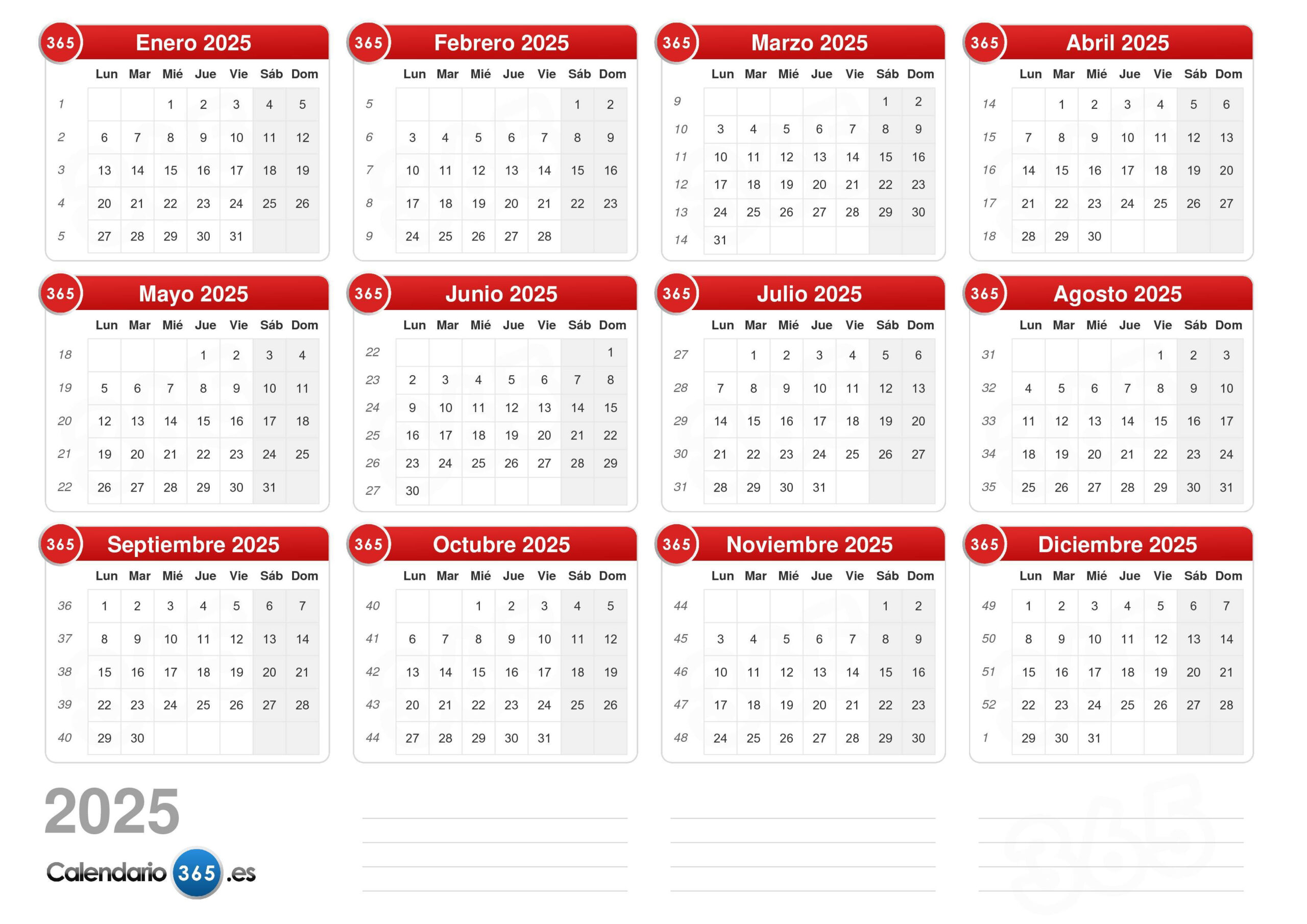 Calendario 2025 | Calendario 365.Es 2025