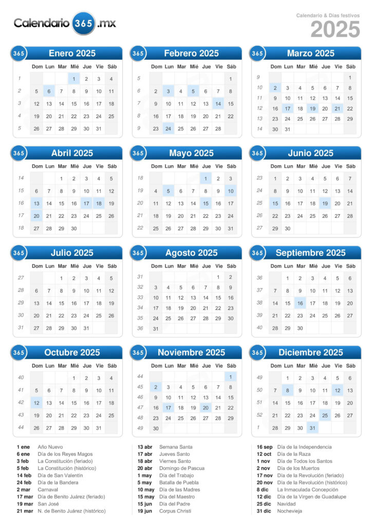 Calendario Por Semanas 2025