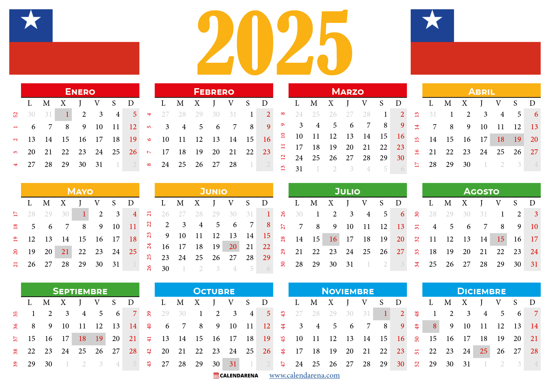 Calendario 2025 Chile Con Festivos Pdf | Calendario 2025 Chile Con Feriados