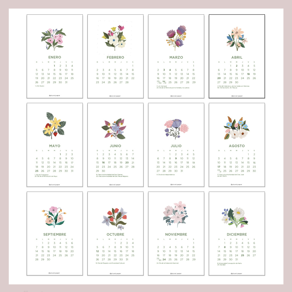 Calendario 2025 Con Base - Floral - Plural Paper | Calendario 2025 Total