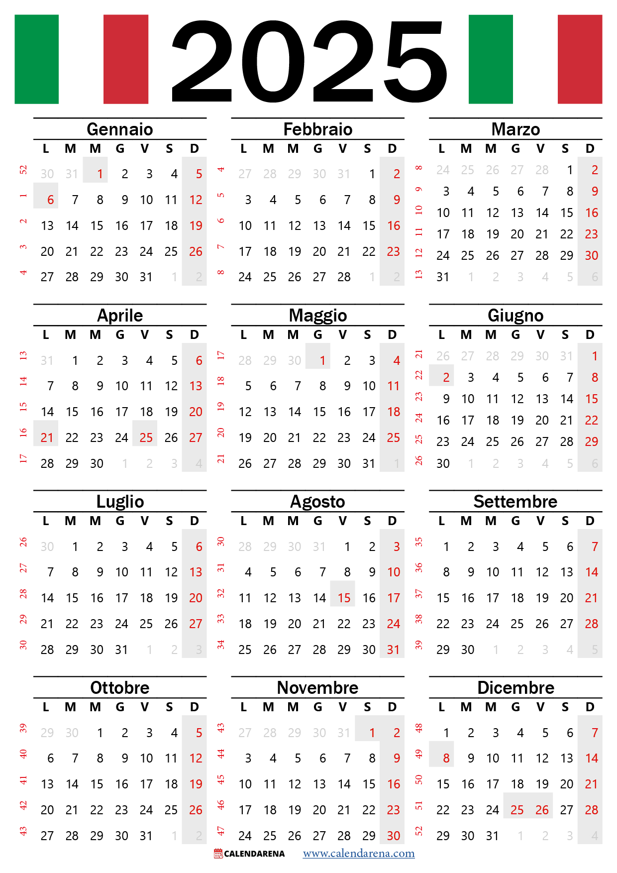 Calendario 2025 Con Festività Pdf | Calendario 2025 Gratis