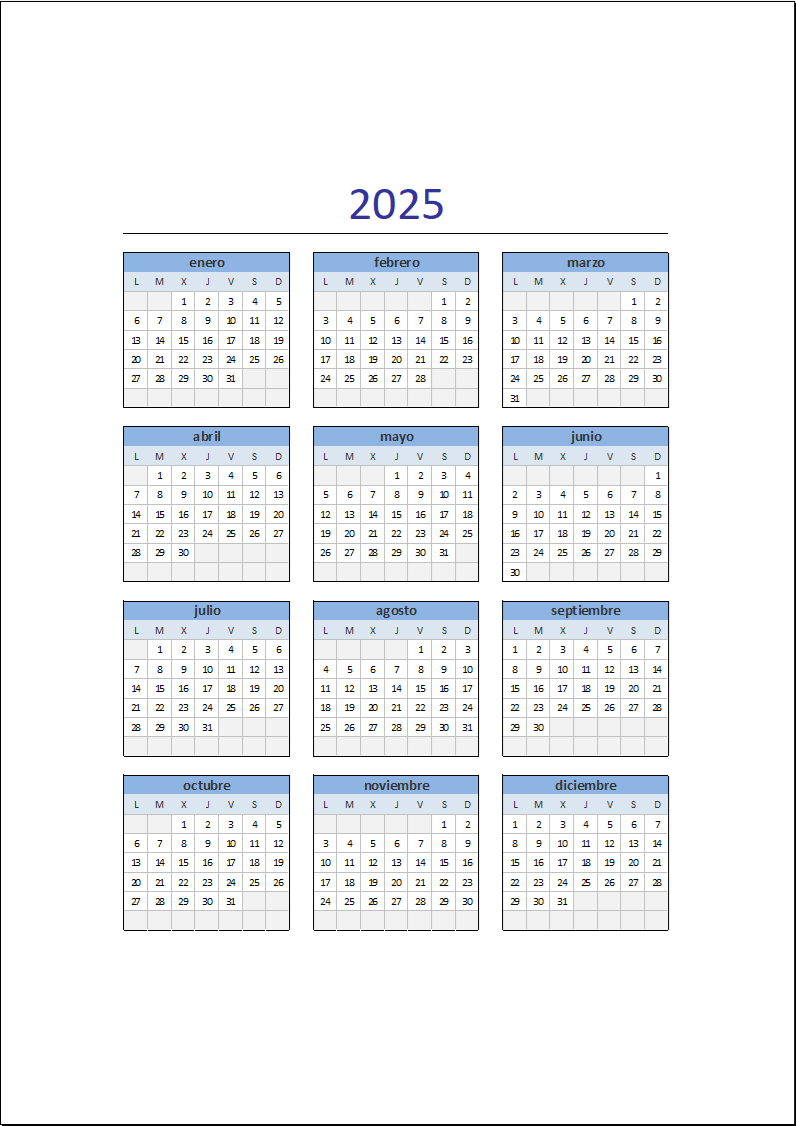 Calendario 2025 En Excel • Excel Total | Calendario 2025 Total