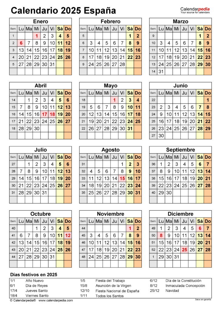Calendario 2025 Con Semanas