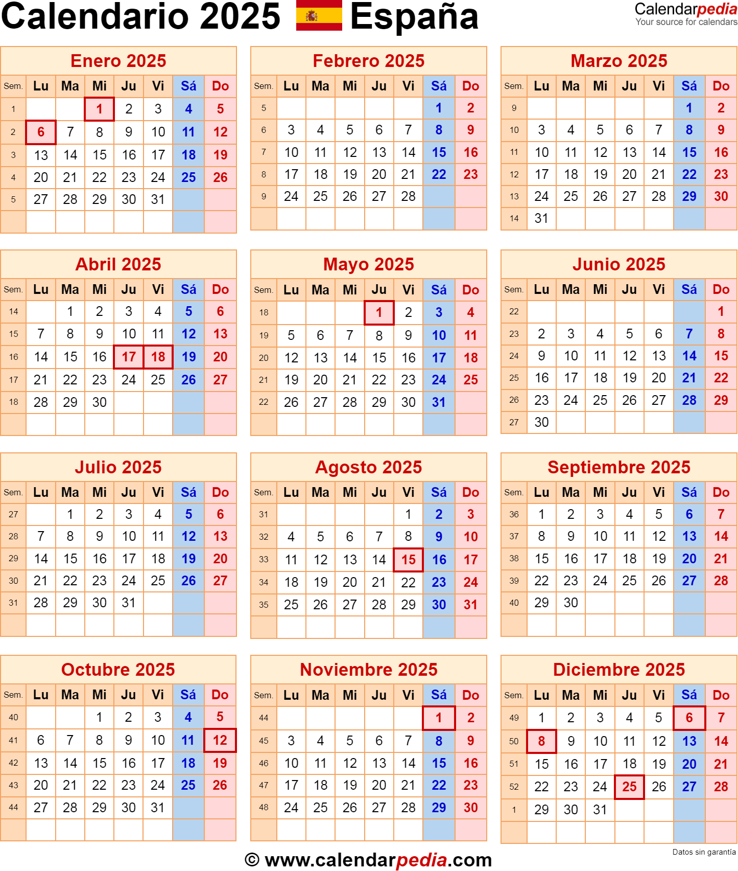 Calendario 2025 En Word, Excel Y Pdf - Calendarpedia | Calendario Año 2025 España