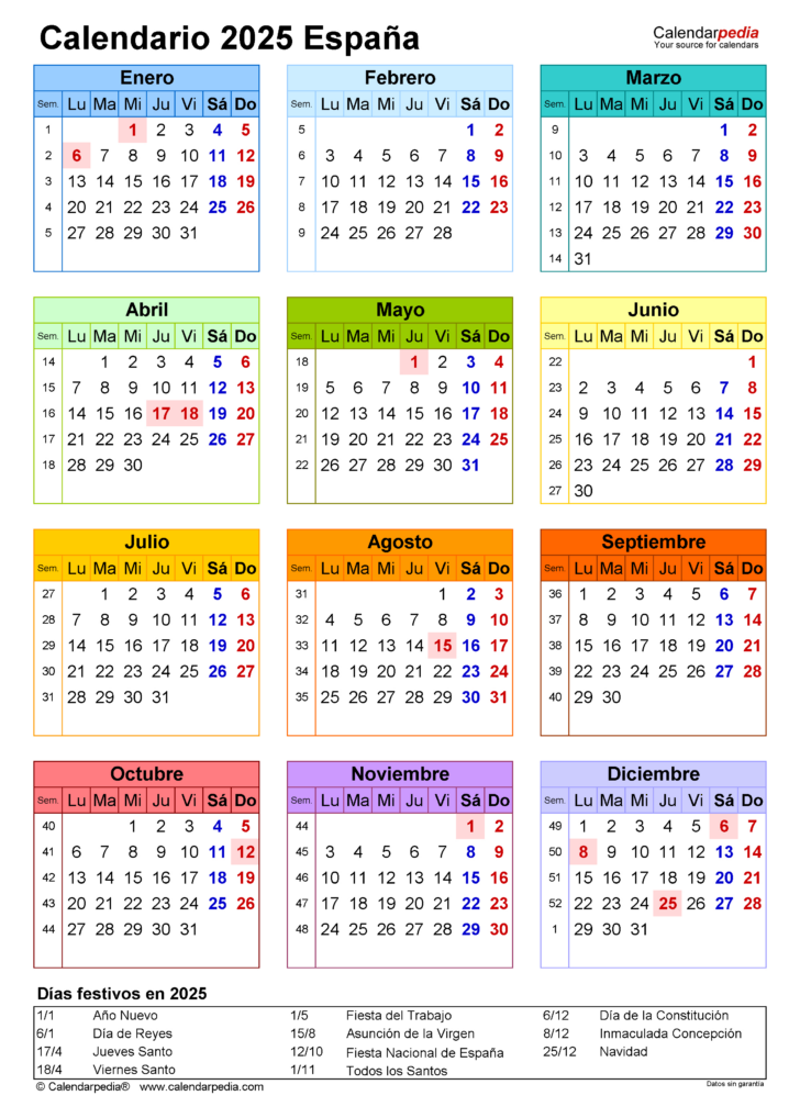 Calendario Año 2025 Para Imprimir