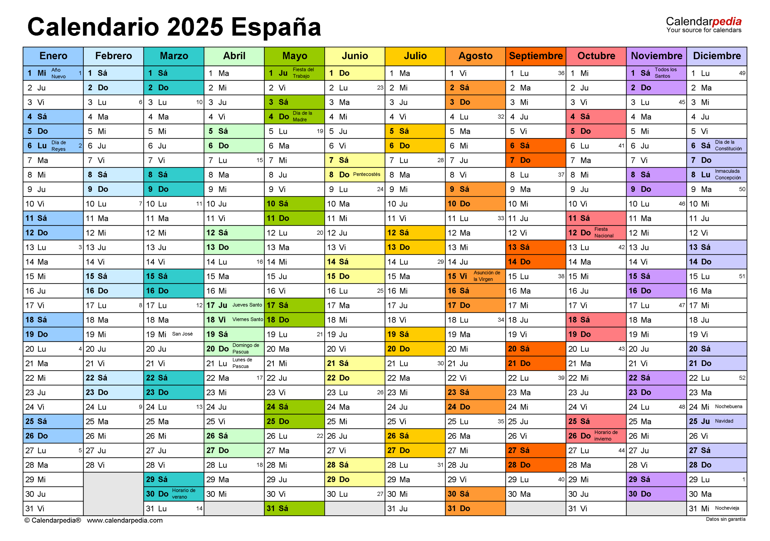 Calendario 2025 En Word, Excel Y Pdf - Calendarpedia | Plantilla Calendario Laboral 2025