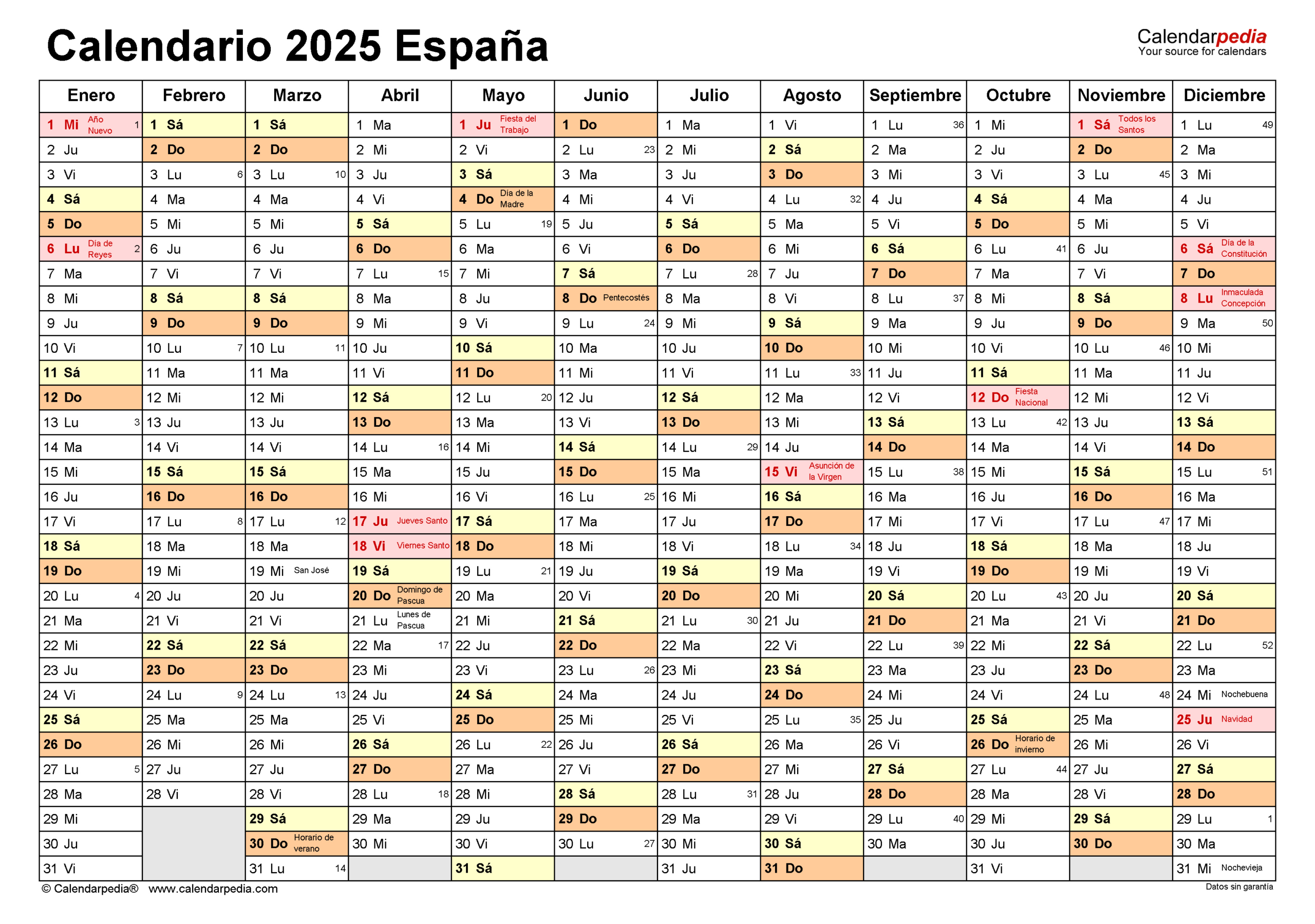 Calendario 2025 En Word, Excel Y Pdf - Calendarpedia | Plantilla Calendario Laboral 2025
