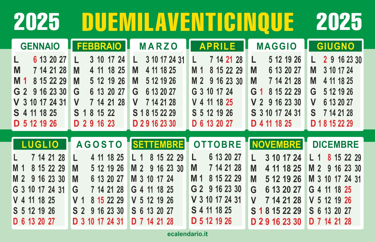 Calendario 2025 Gratis – Calendario 2025 Vettoriale | Calendario 2025 Gratis