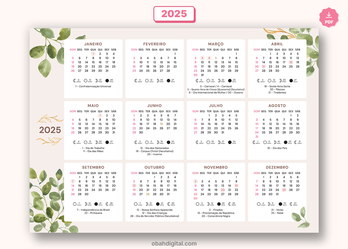 Calendário 2025 Para Imprimir A4 | Calendario 2025 Imprimir