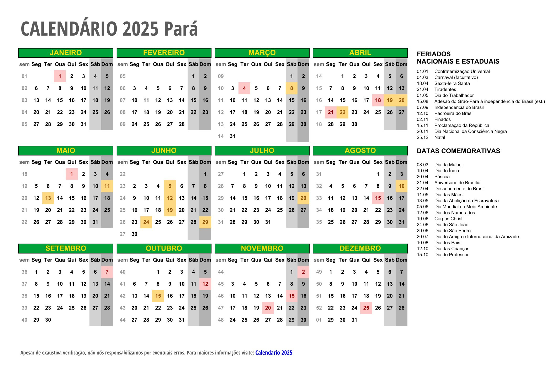 Calendário 2025 Para Imprimir Com Feriados | Calendario 2025 Imprimir