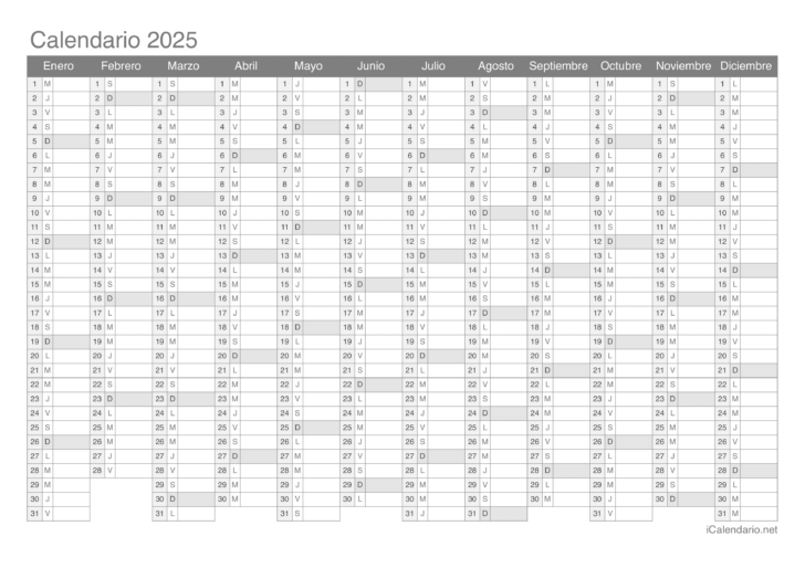 Calendario 2025 Mensual