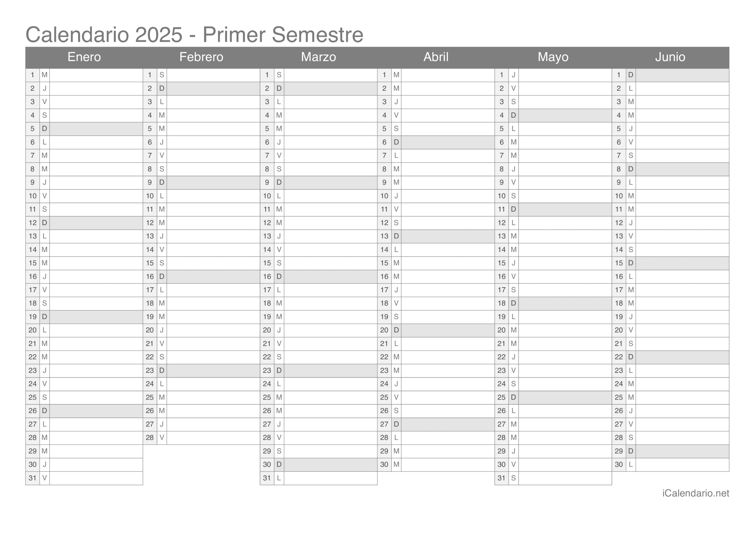 Calendario 2025 Para Imprimir Pdf Y Excel | Calendario 2025 Para Escribir