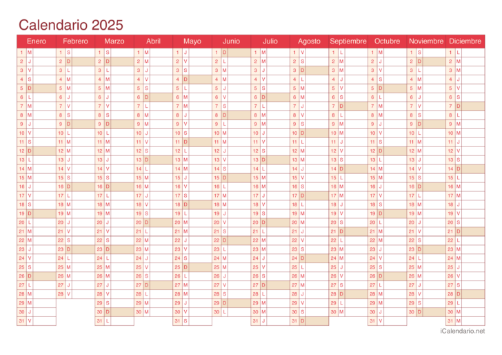Calendario Anual 2025 Para Imprimir Gratis