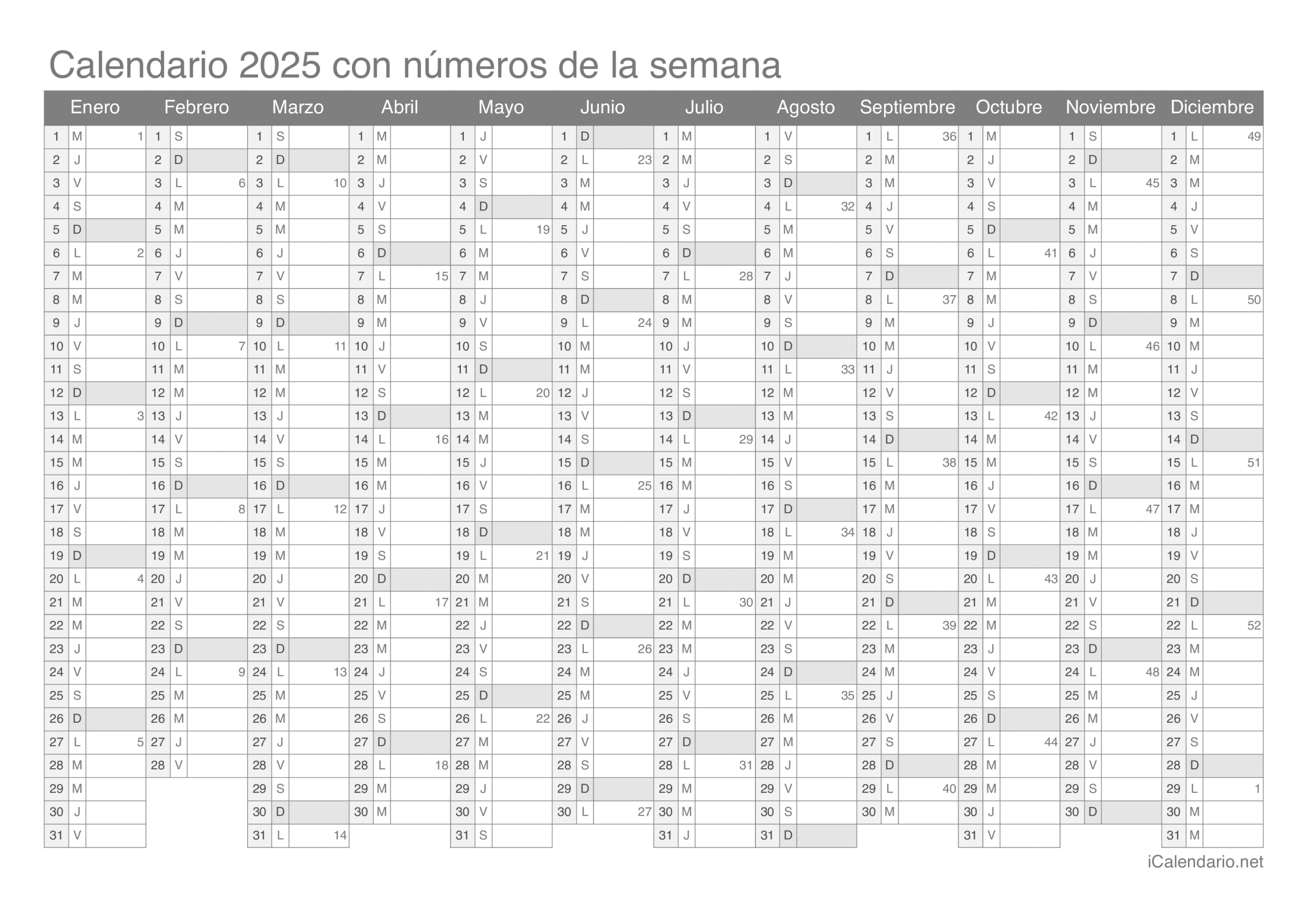 Calendario 2025 Para Imprimir Pdf Y Excel | Calendario Anual 2025 Para Imprimir Gratis