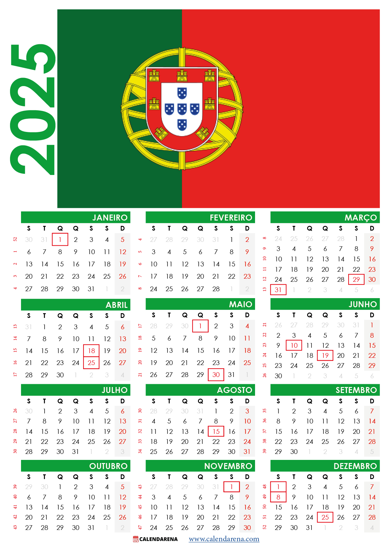 Calendário 2025 Portugal Para Imprimir Com Feriados | Calendario Laboral Portugal 2025