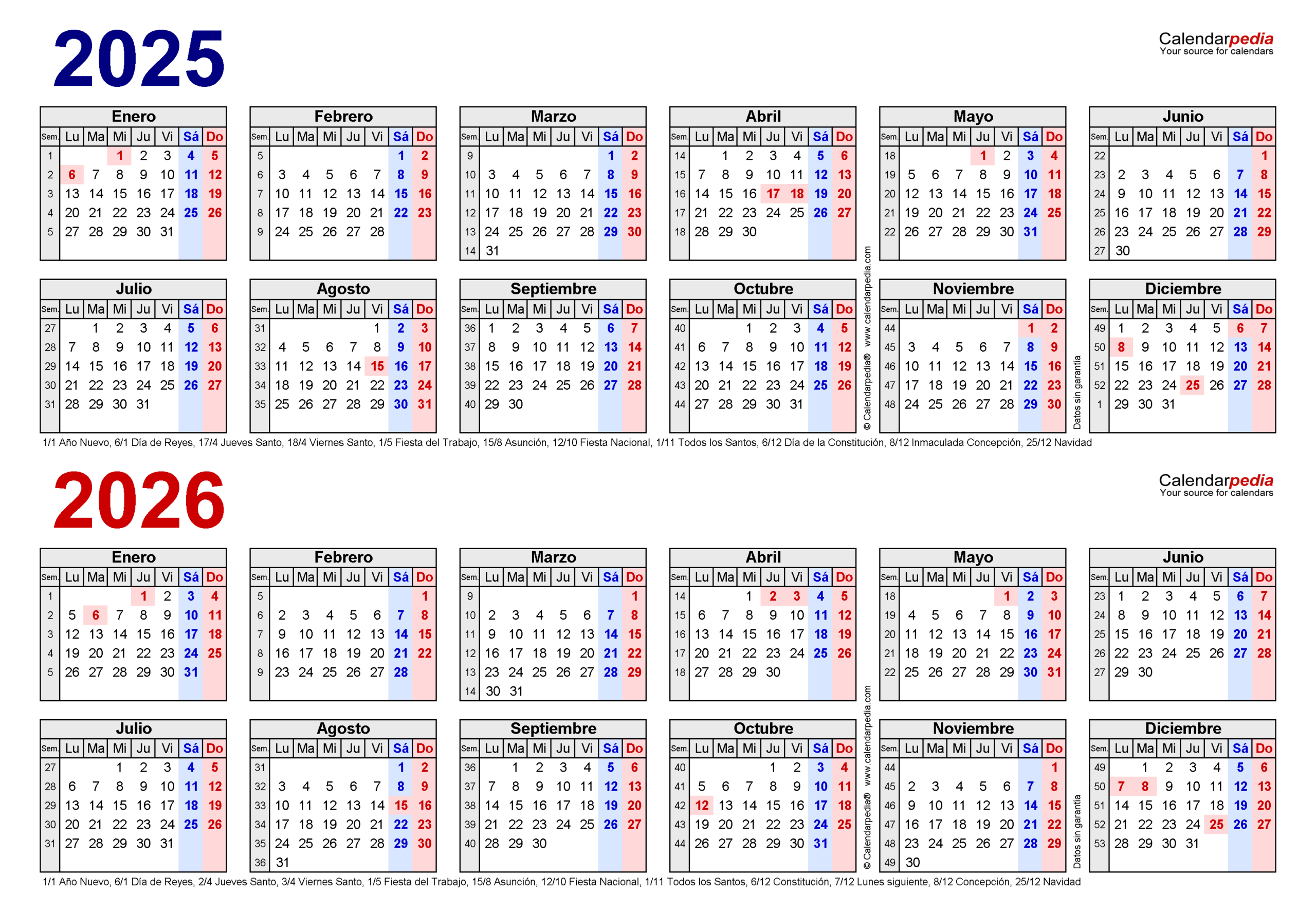 Calendario 2025 Y 2026 En Word, Excel Y Pdf - Calendarpedia | Calendario 2025 Y 2026