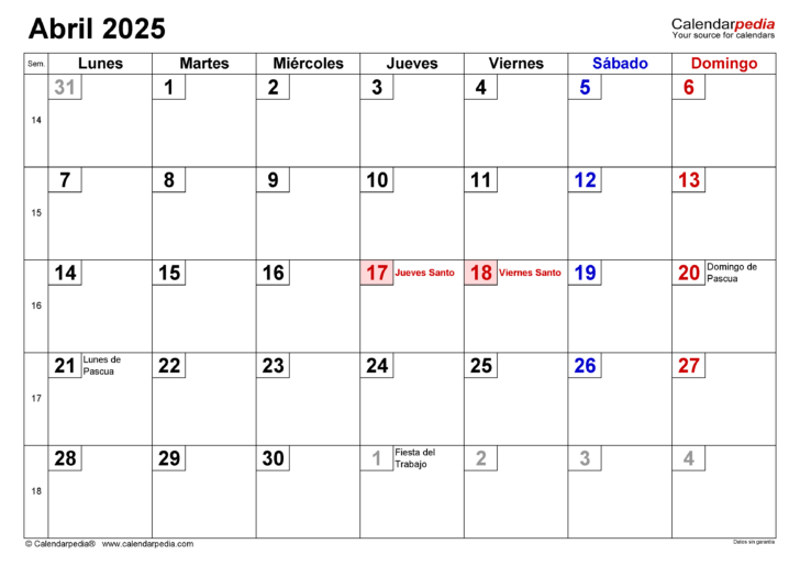 Calendario De Semana Santa 2025