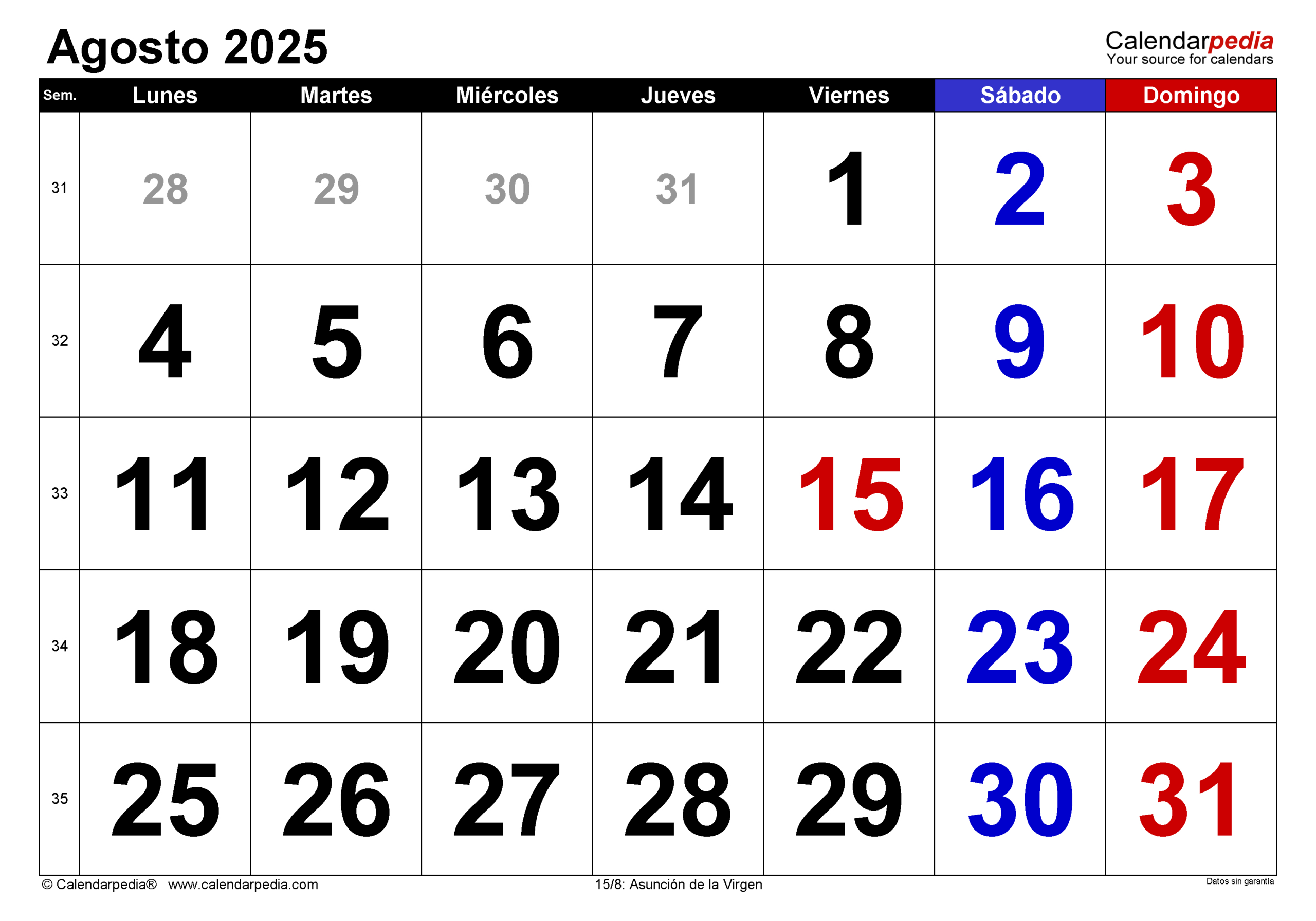 Calendario Agosto 2025 En Word, Excel Y Pdf - Calendarpedia | Calendario Agosto 2025 Para Imprimir