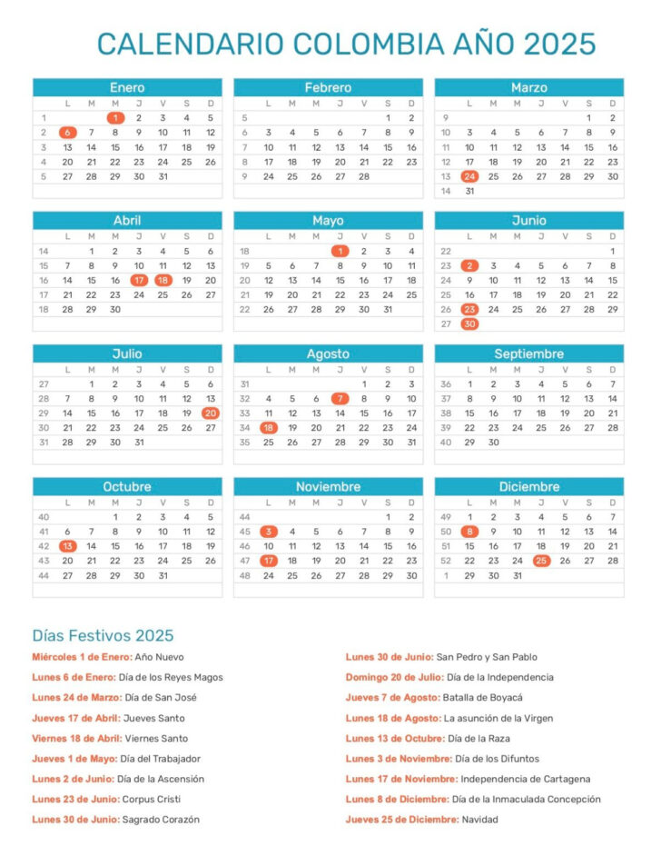 Calendario 2025 Colombia Con Festivos