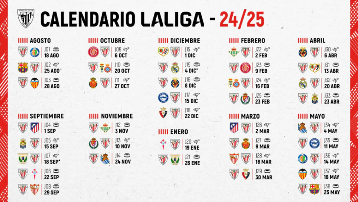 Calendario Completo De Liga Del Athletic Para La Temporada 2024 | Calendario De Liga 2025