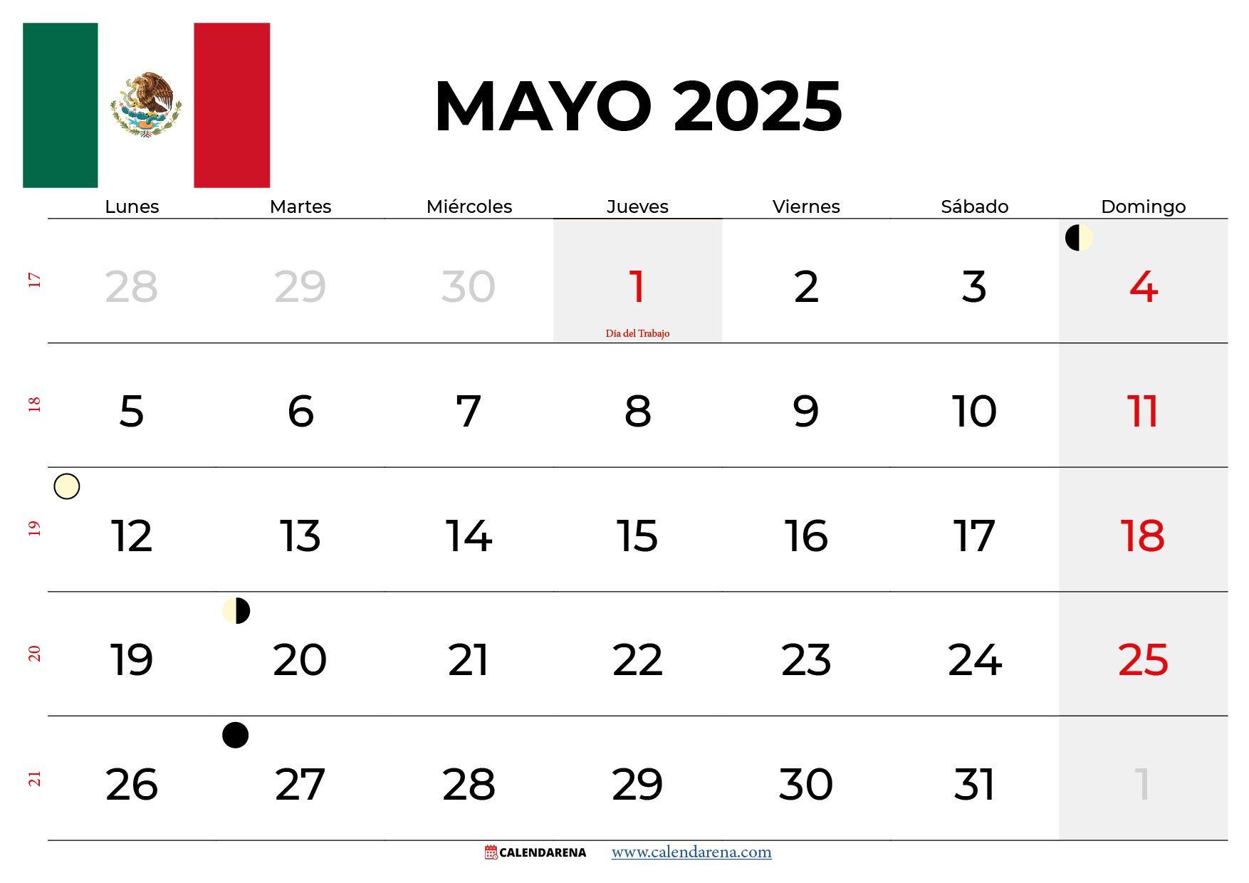 Calendario De Mayo 2025 México | Calendario De Mayo Del 2025