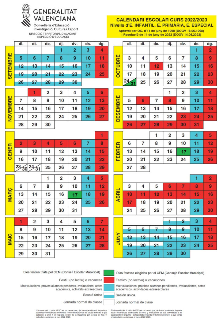 Calendario Escolar Elche 2025