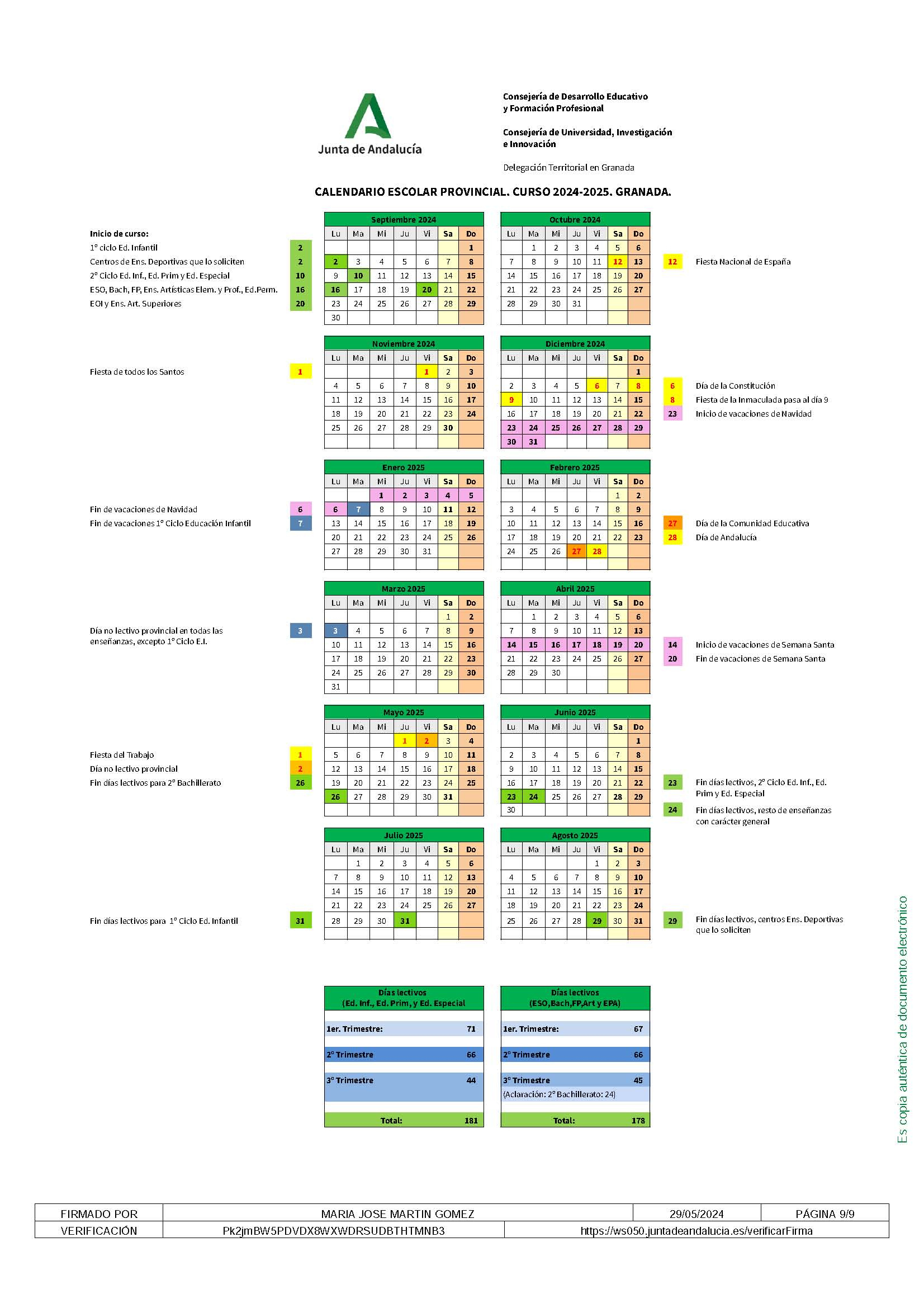 Calendario Del Municipio De Granada | Calendario Festivos Granada 2025