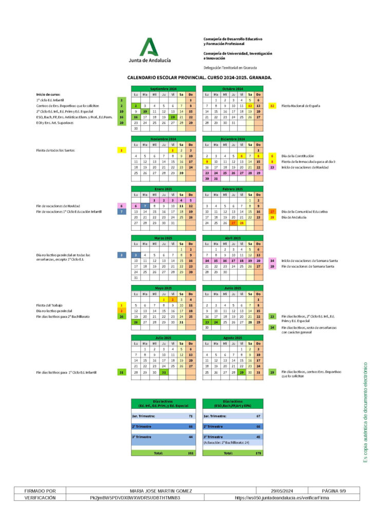Calendario Laboral 2025 Granada
