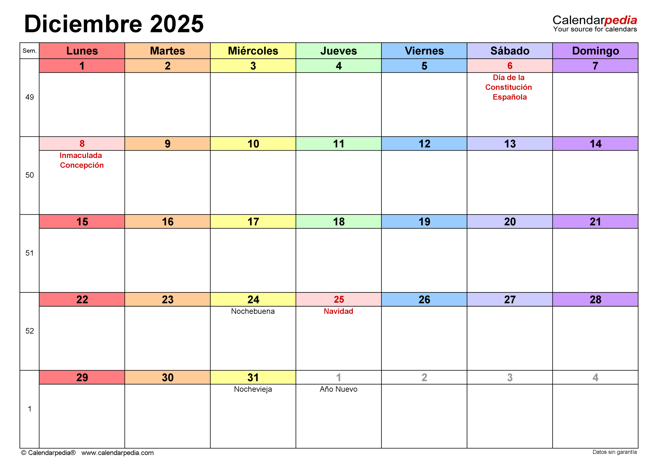 Calendario Diciembre 2025 En Word, Excel Y Pdf - Calendarpedia | Calendario Diciembre 2025 Para Imprimir