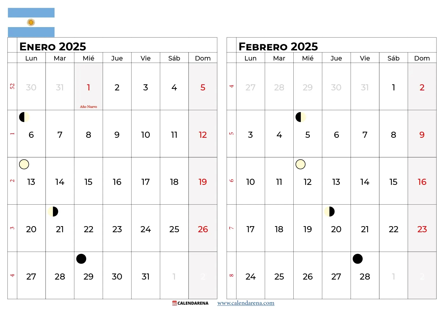 Calendario Enero 2025 Argentina Para Imprimir | Calendario Enero Y Febrero 2025