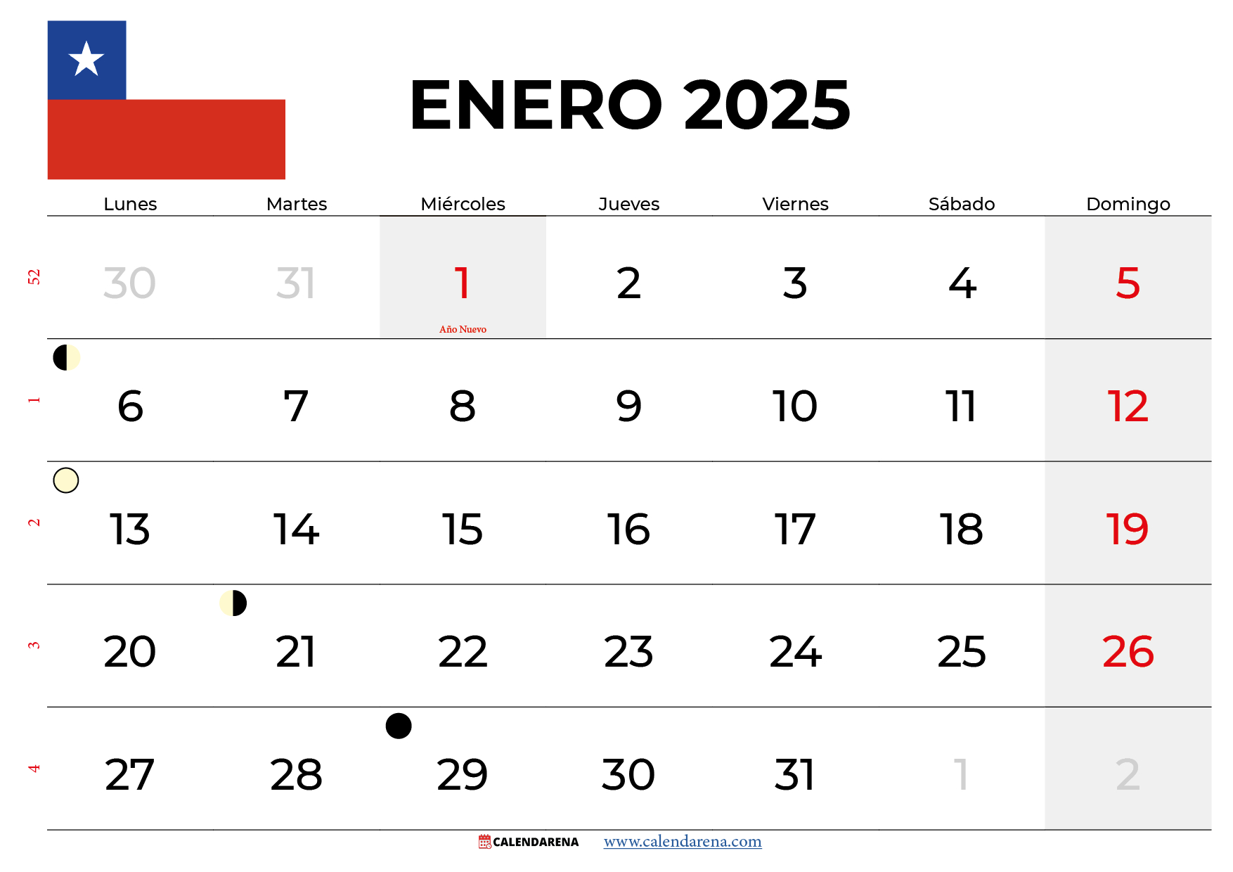 Calendario Enero 2025 Chile Para Imprimir | Calendario Enero 2025 Chile