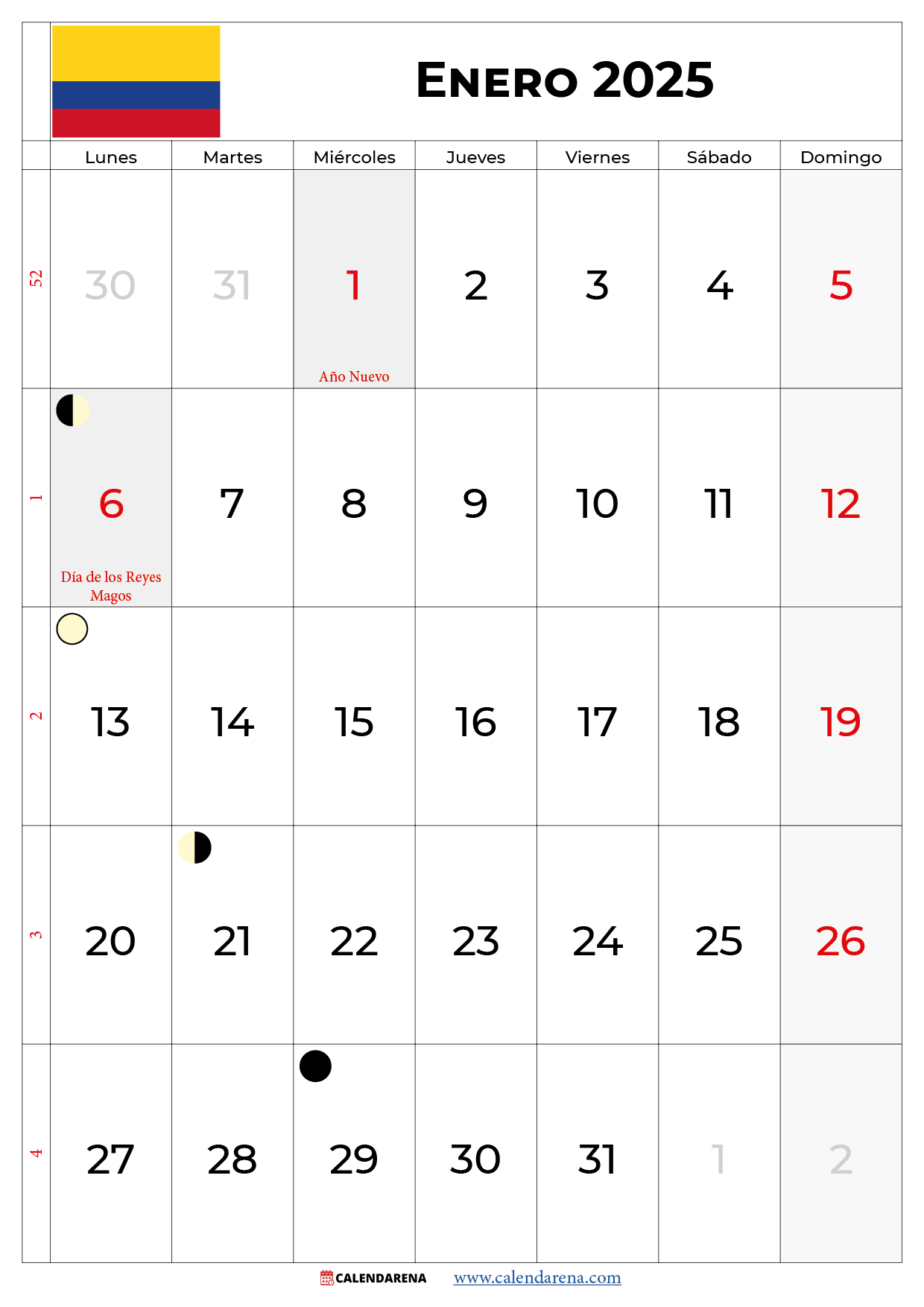 Calendario Enero 2025 Colombia Para Imprimir | Calendario Enero 2025 Con Festivos Colombia