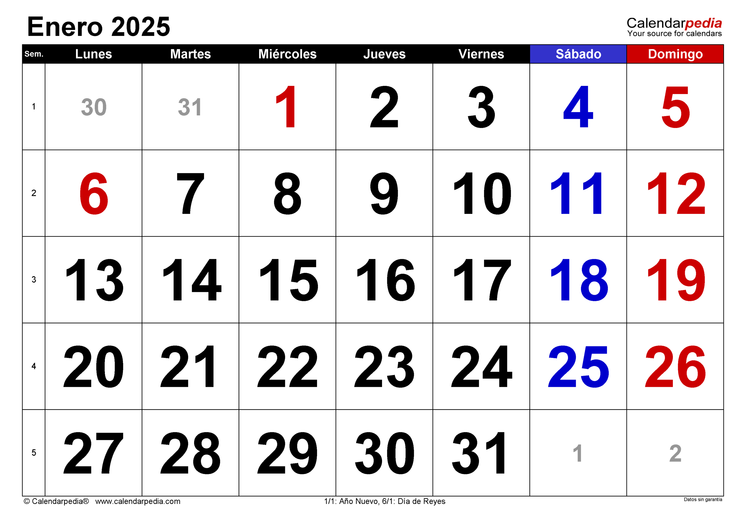Calendario Enero 2025 En Word, Excel Y Pdf - Calendarpedia | Calendario De Enero Del 2025