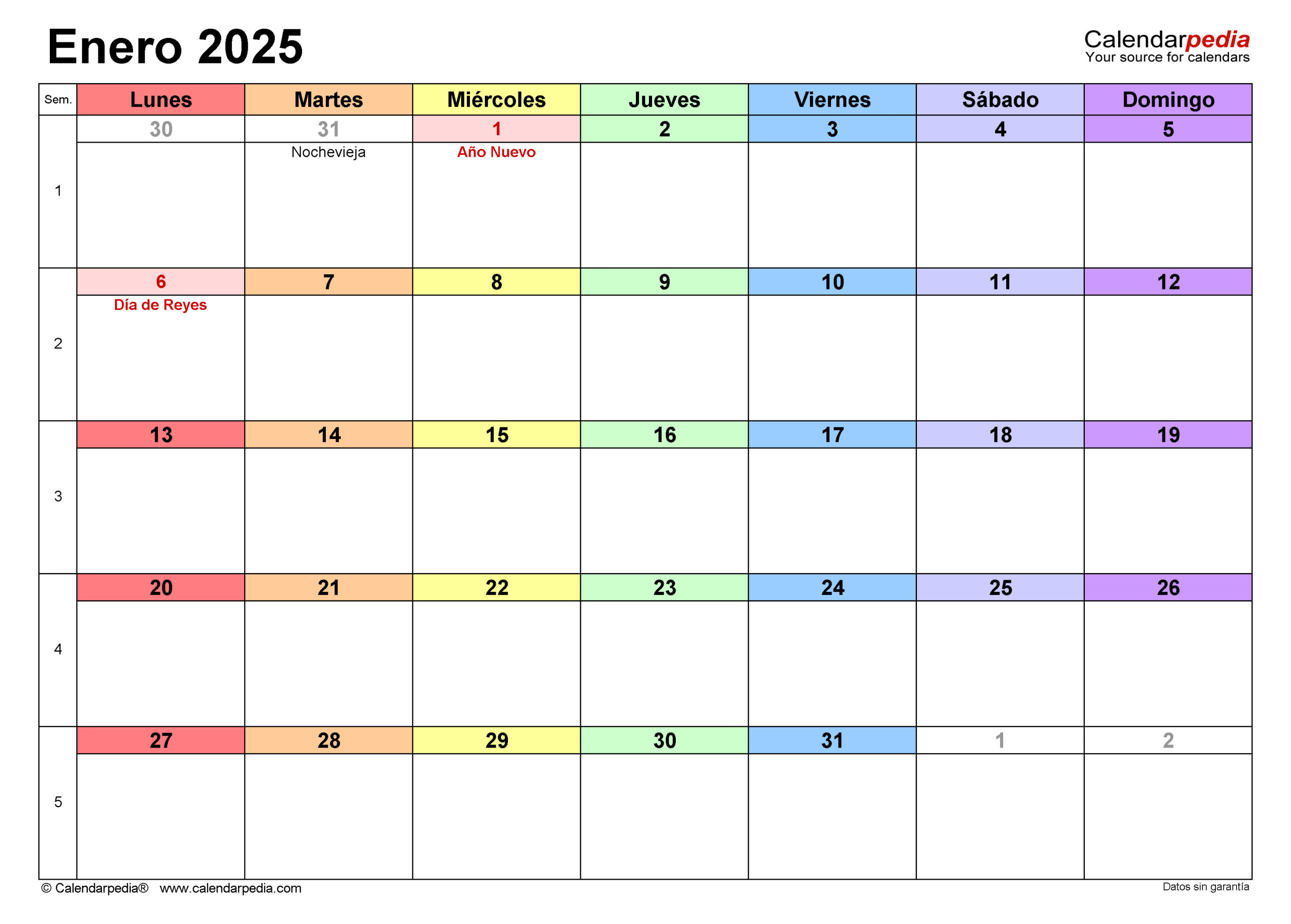 Calendario Enero 2025 En Word, Excel Y Pdf - Calendarpedia | Calendario Enero 2025 Descargar