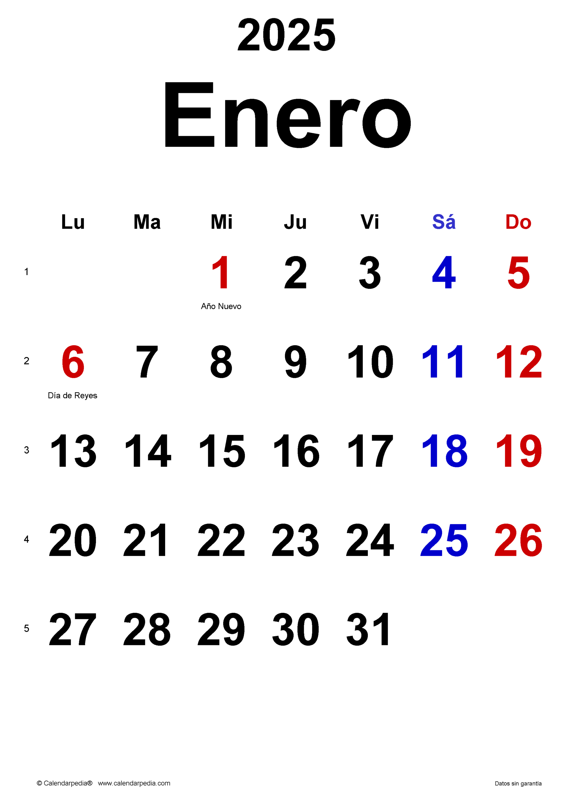 Calendario Enero 2025 En Word, Excel Y Pdf - Calendarpedia | Calendario Enero Del 2025