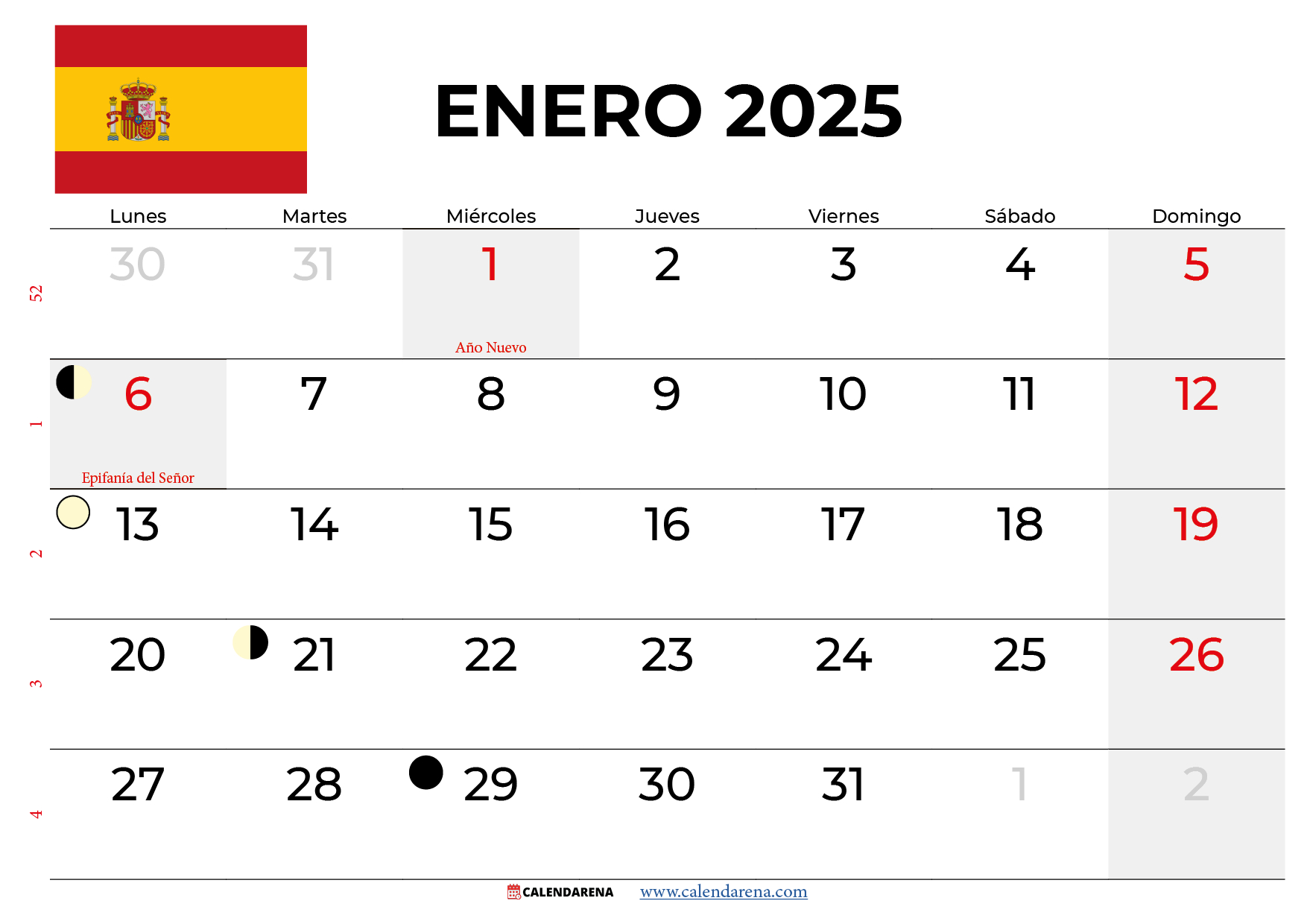 Calendario Enero 2025 España Para Imprimir | Calendario Enero 2025 Festivos