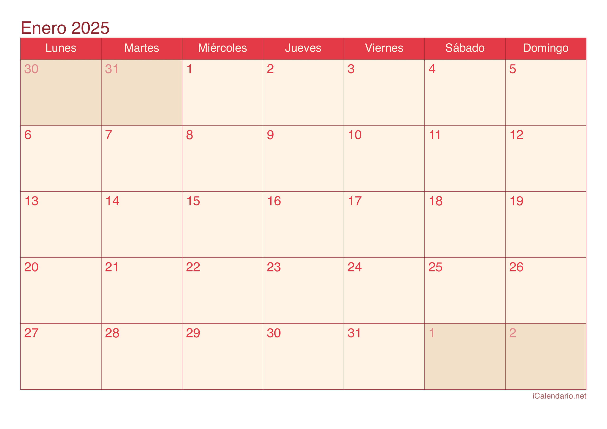 Calendario Enero De 2025 Para Imprimir | Calendario Enero 2025 Argentina