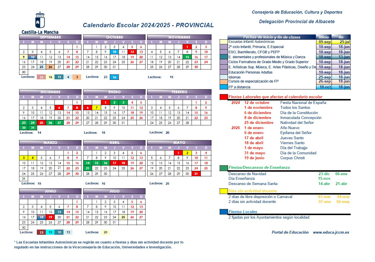 Calendario Escolar 2024/2025 | Ceip Isabel La Católica, Hellín | Calendario Escolar 2025 Castilla-La Mancha